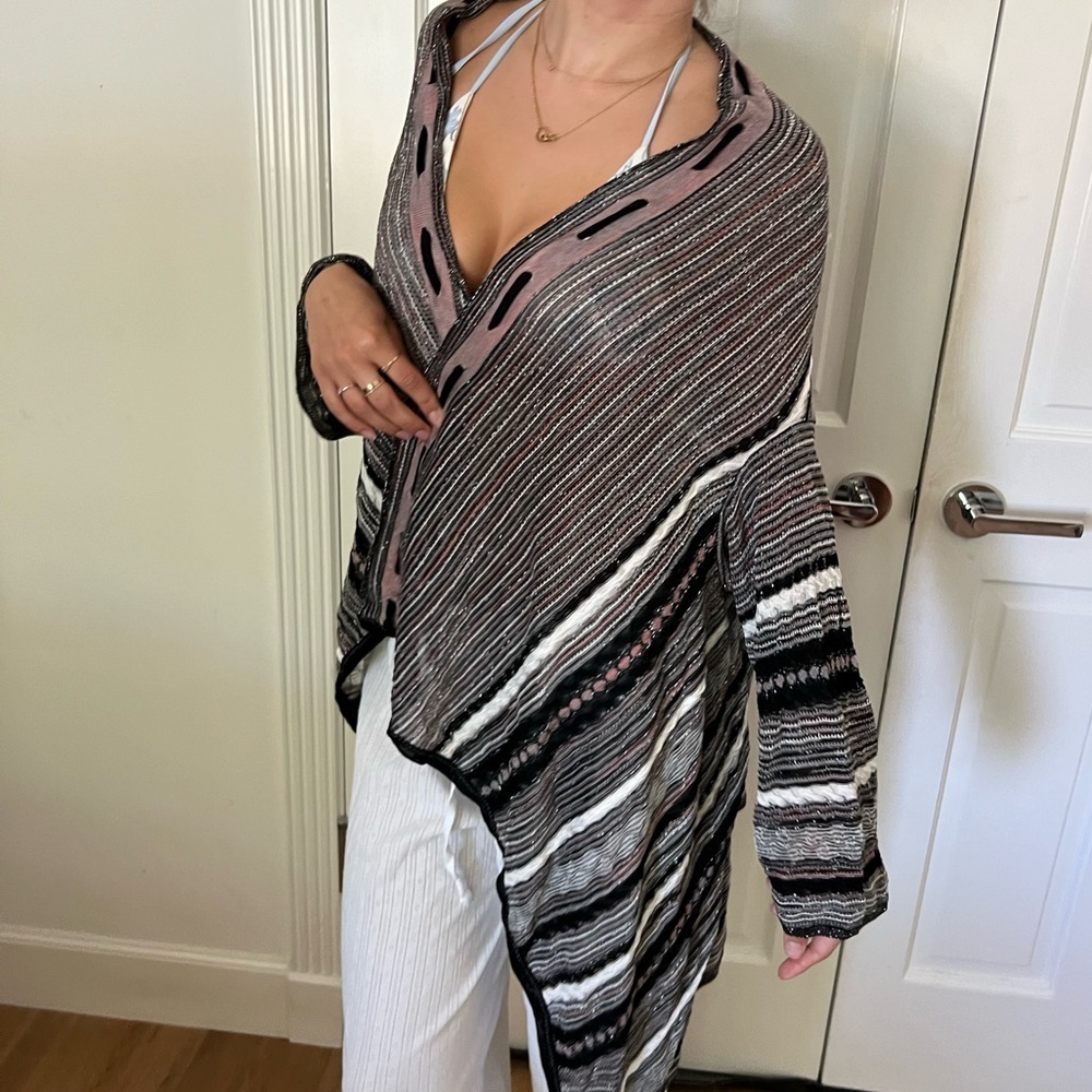 Missoni Made in Italy Metallic Stripes Open Front Sweater/Wrap Black/Silver Sz 8